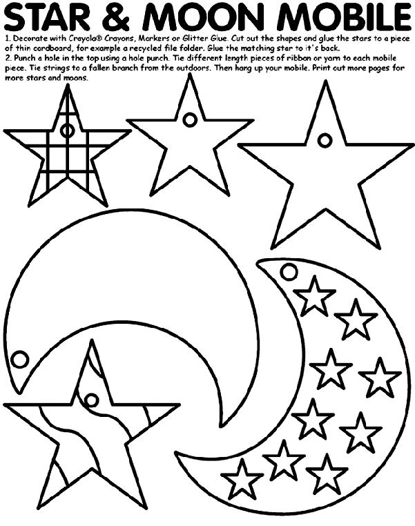 Star and moon mobile coloring page