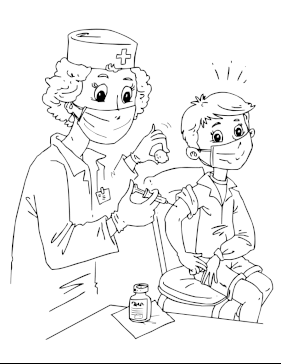 Kid getting vaccine coloring page