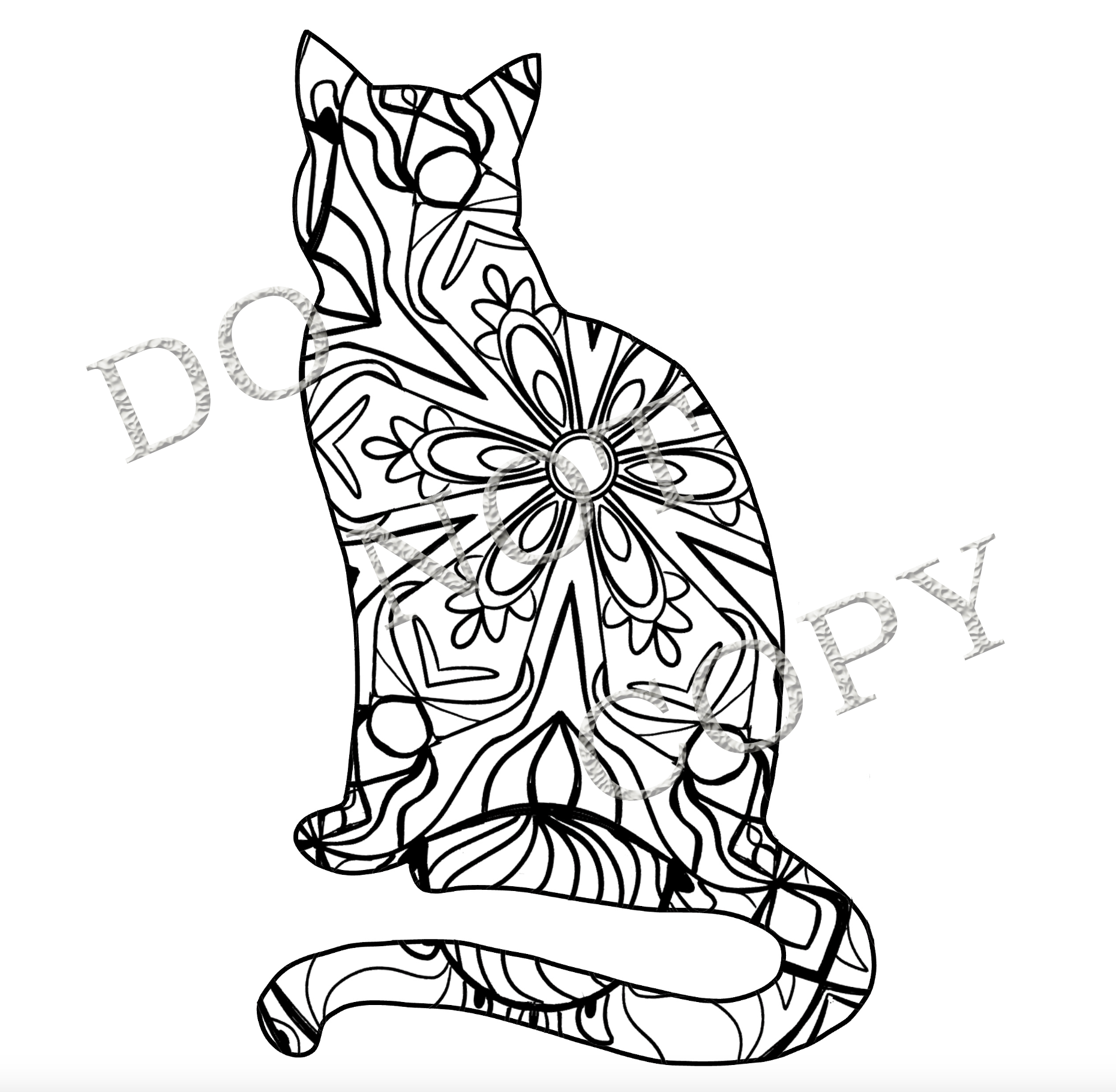 Fun games books coloring books hand drawn cat mandala coloring page or printable wall art unique detailed design to print and color