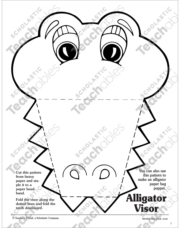 Alligator visor pattern printable arts and crafts skills sheets