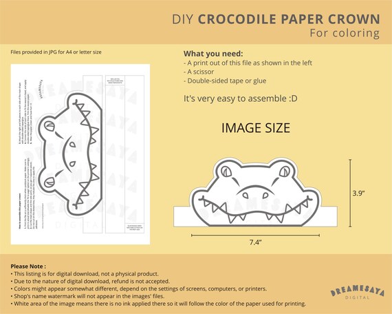 Crocodile coloring page nile crocodile bw party crown to color big reptile head paper craft