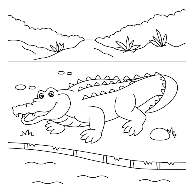 Premium vector crocodile coloring page for kids