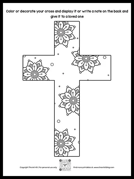 Free beautiful printable cross coloring page with flowers â the art kit