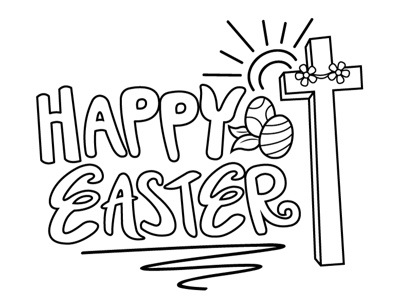 Printable happy easter with cross coloring page