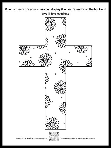 Free printable cross coloring page with flowers â the art kit