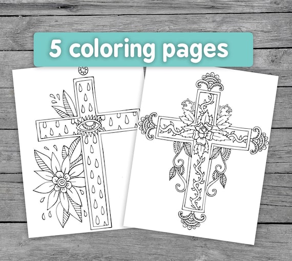 Printable christian cross coloring page worksheets for kids