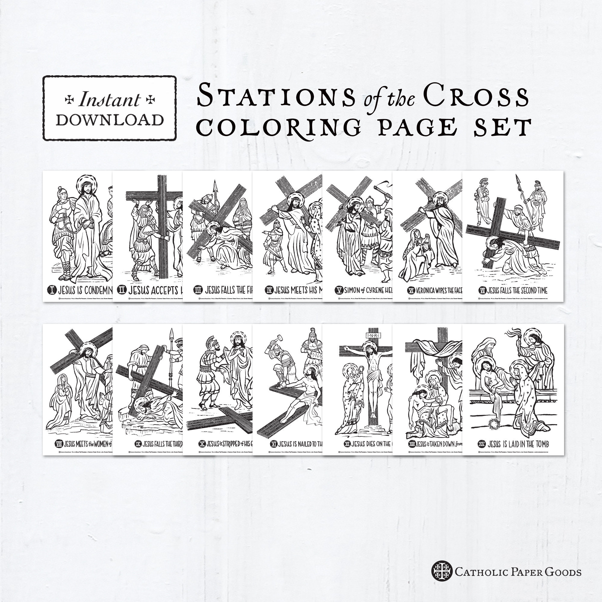 Catholic coloring pages stations of the cross bundle of lent activity for kids printable coloring pages digital pdf instant download