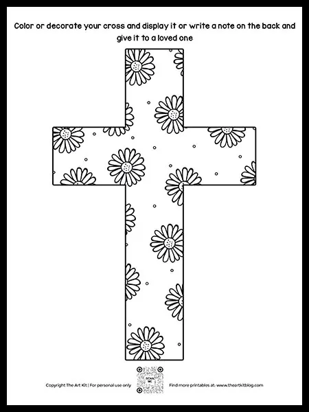 Free printable cross coloring page with flowers â the art kit