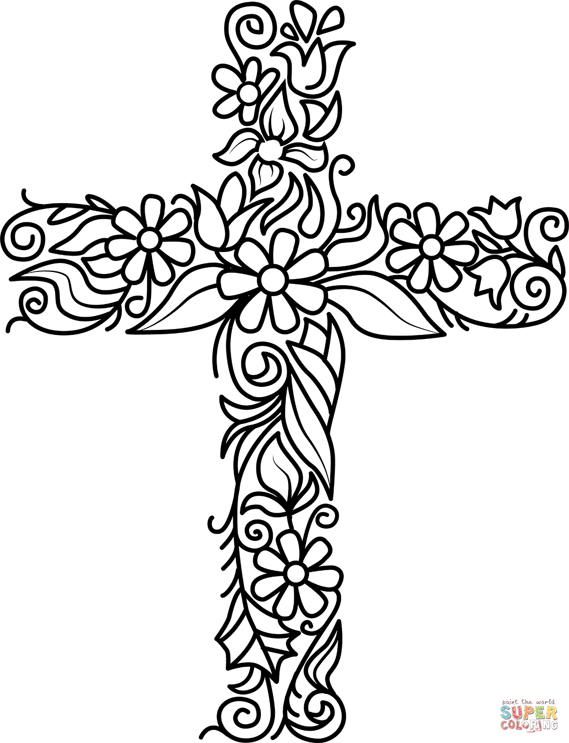 Flower easter cross coloring page free printable coloring pages