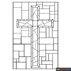 Stained glass cross coloring page easy drawing guides