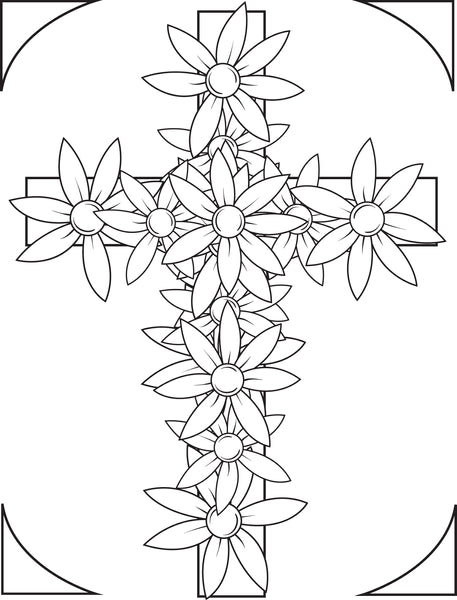 Printable cross with flowers coloring page for kids â