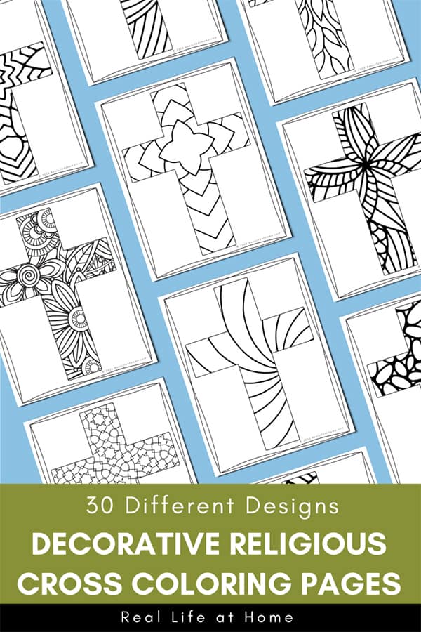 Religious cross coloring pages for kids and adults different designs