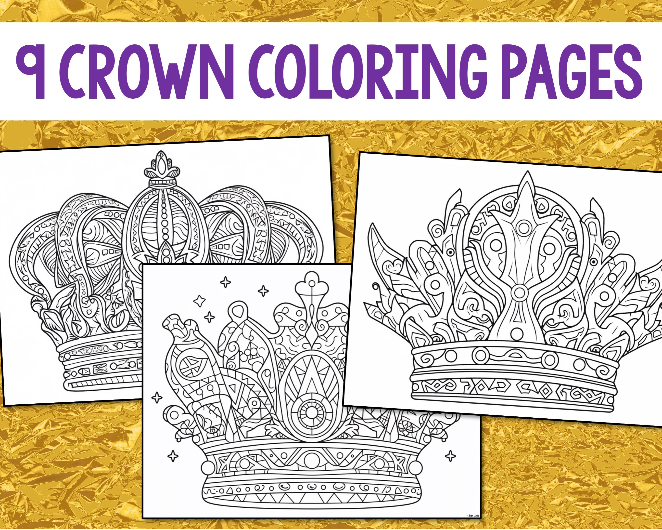 Crown coloring pages for kids and adults coronation coloring sheets crowns for a king queen prince or princess printable pdf pages instant download