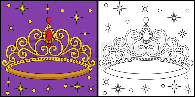 Princess crown coloring page colored illustration stock vector