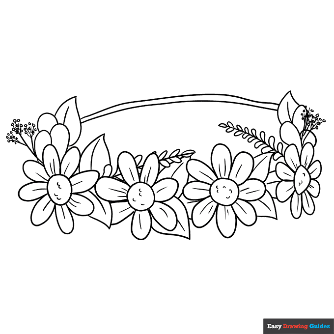 Flower crown coloring page easy drawing guides