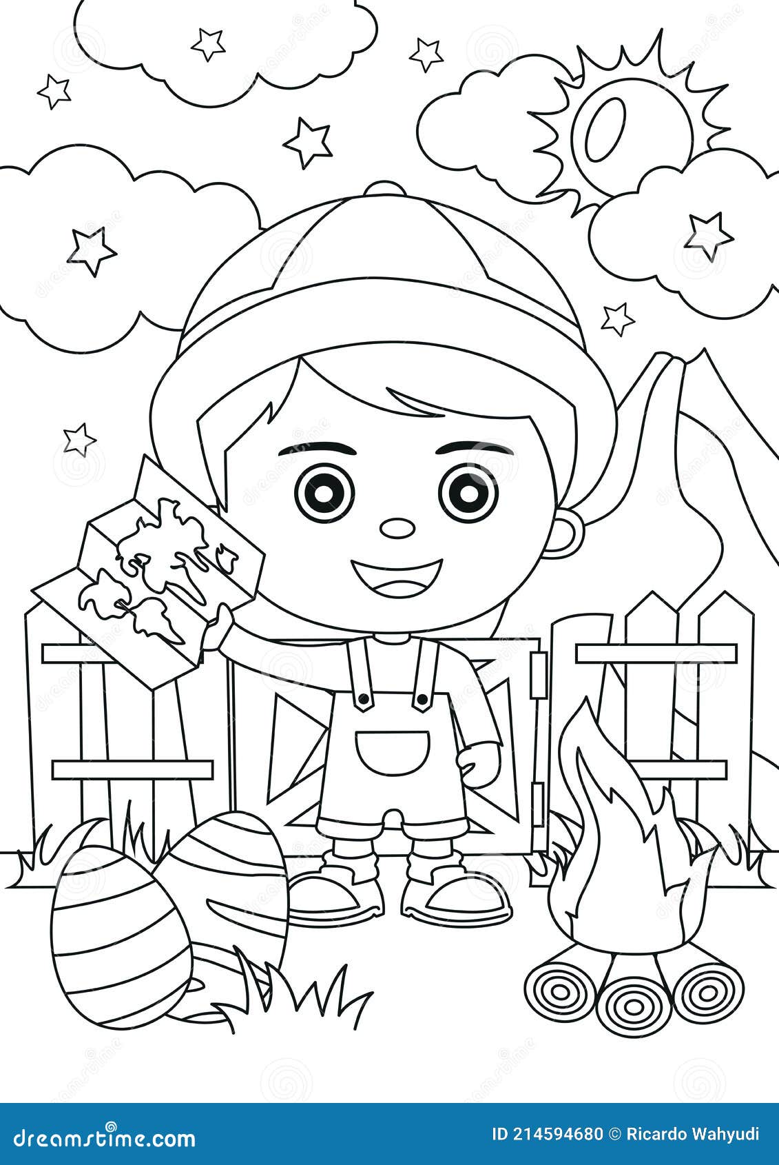 Coloring page of cartoon boy scout stock vector