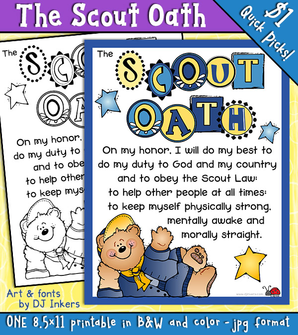 A fun printable poster to help cub scouts learn the scout oath by dj inkers