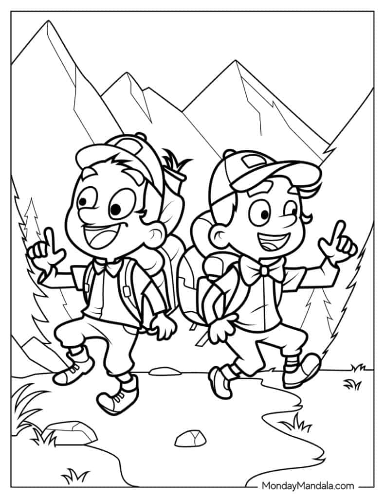 Camping hiking coloring pages free pdf printables