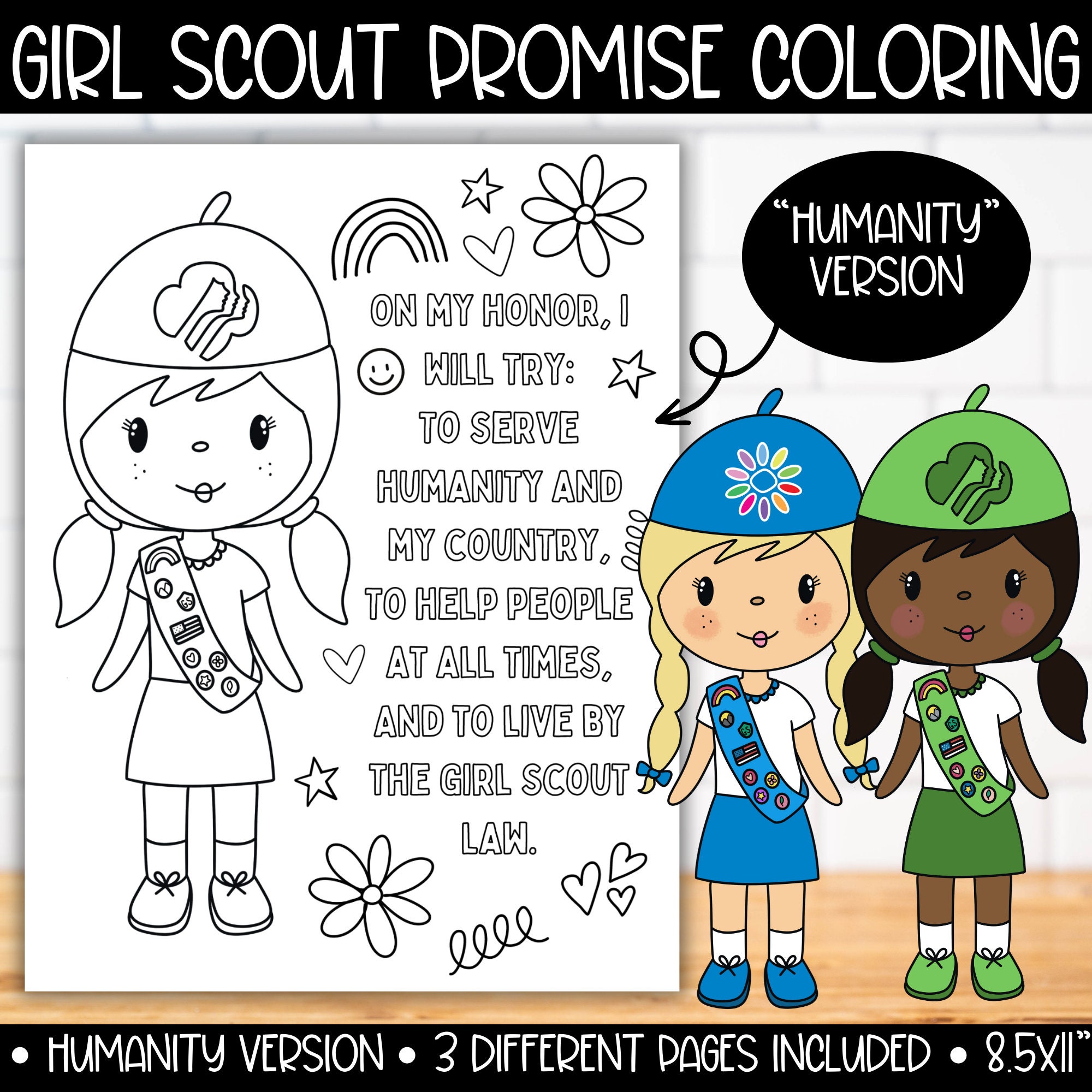 Inclusive girl scout promise coloring page activity girl scout promise humanity girl scout bridging girl scout cookies promise poster