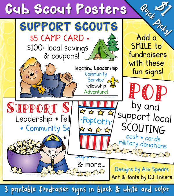 Cute printable signs for cub scouts fundraiser by dj inkers