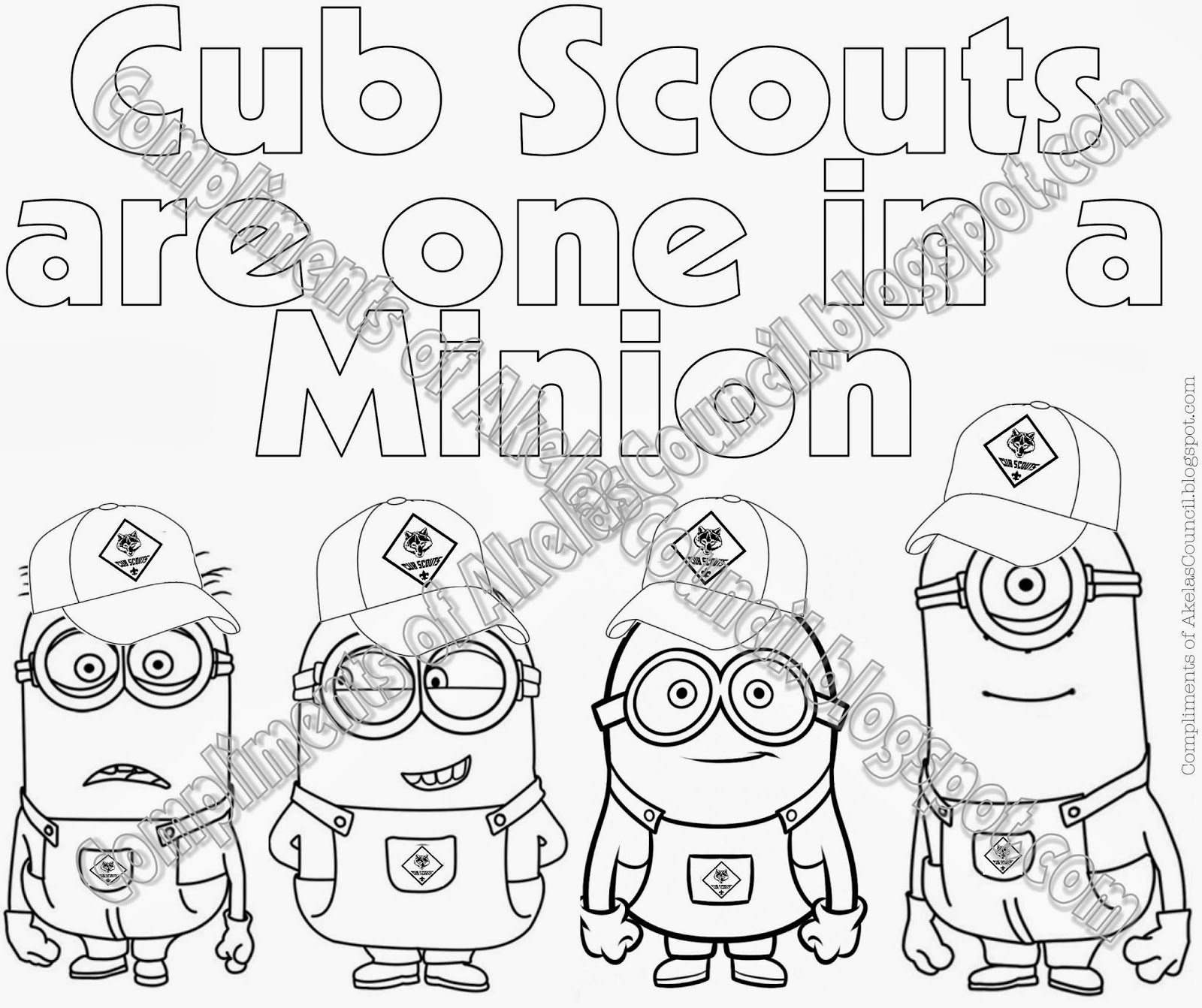 Akelas council cub scout leader training cub scout minions printable coloring page from despicable me