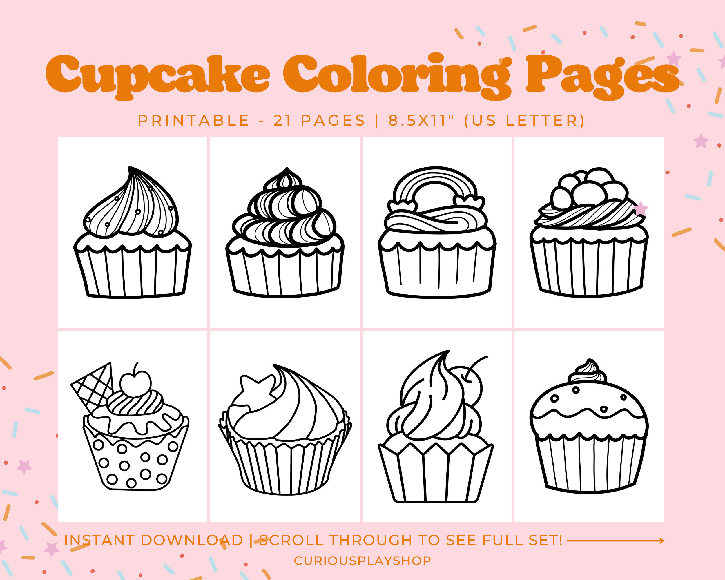 Cupcake coloring pages printable coloring pages cupcake coloring book printable activity for toddlerskids instant download