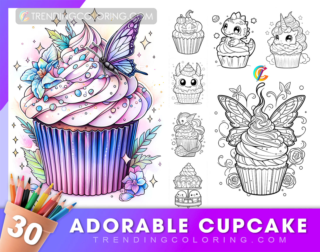 Adorable cupcake coloring pages