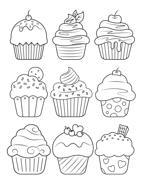 Printable cupcake coloring page