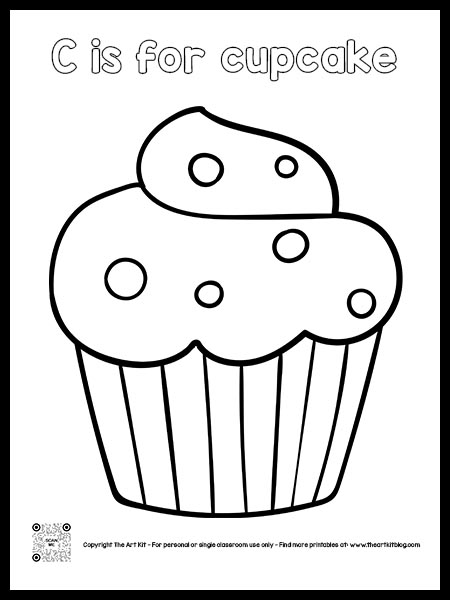 Cute c is for cupcake coloring page dotted font â the art kit