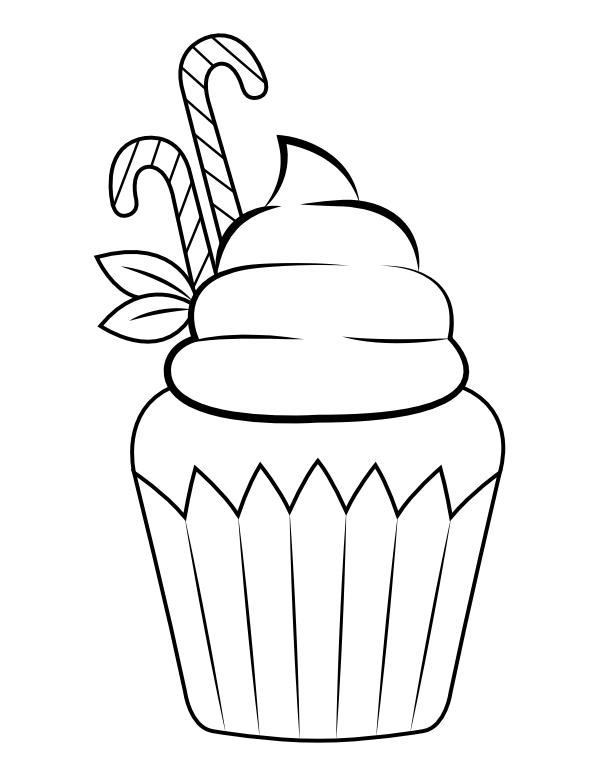 Printable candy cane cupcake coloring page
