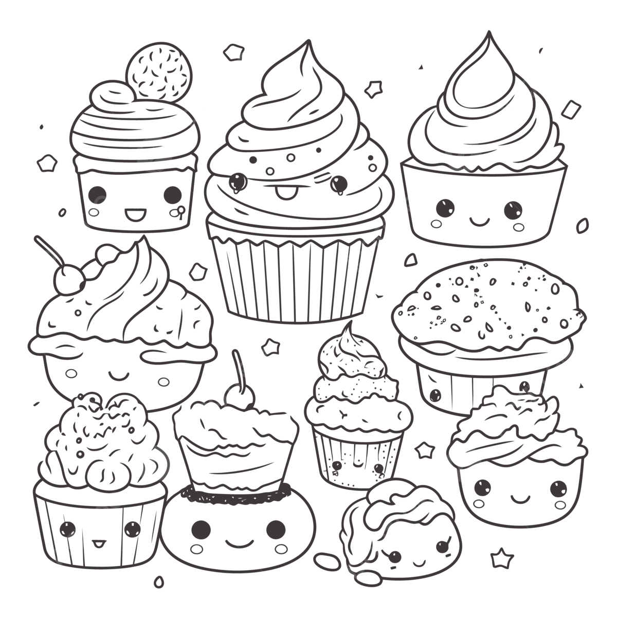 Kawaii cupcake coloring pages printable best outline sketch drawing vector kawaii drawing cake drawing wing drawing png and vector with transparent background for free download