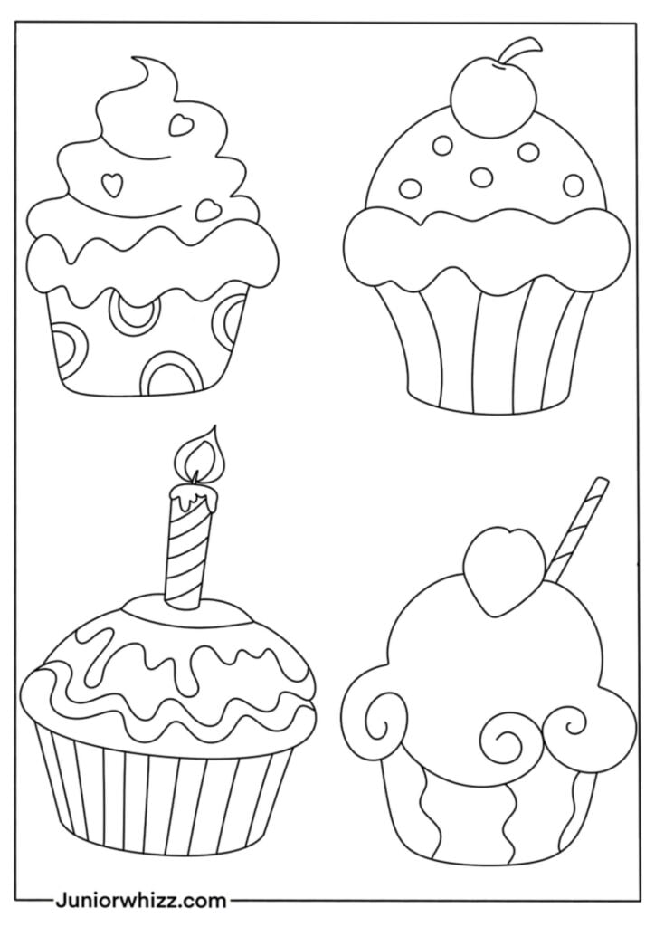 Cupcake coloring pages with book printable pdfs