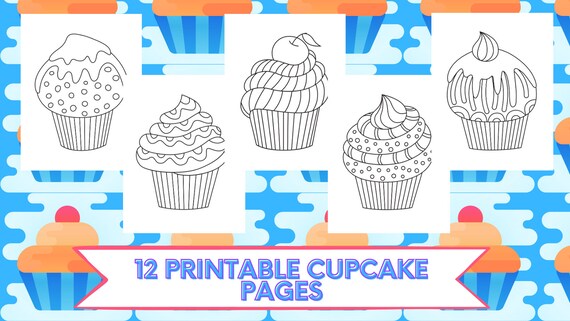 Printable cupcake coloring pages instant download