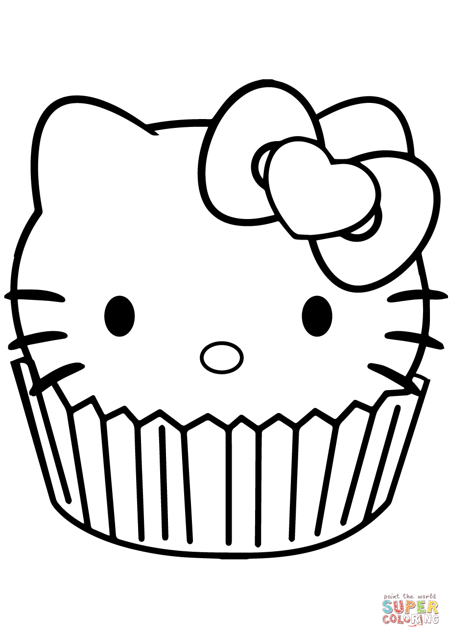 Hello kitty cupcake coloring page free printable coloring pages