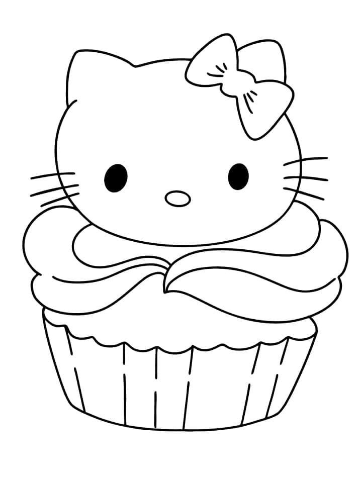 Hello kitty on cupcake coloring page