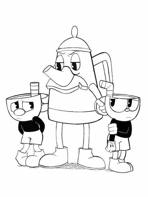 Cuphead image outline coloring pages for kids coloring pages free printable coloring pages