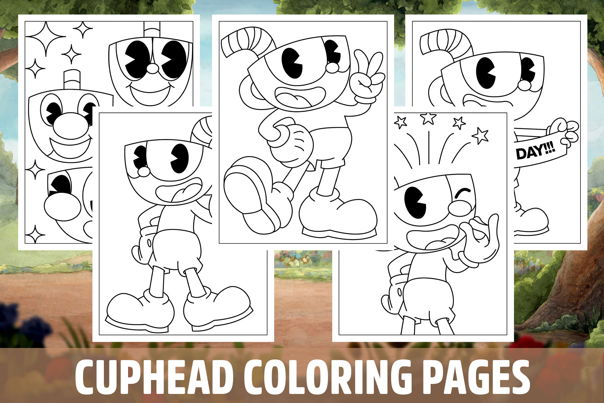 Cuphead coloring pages for kids girls boys teens birthday school activity made by teachers