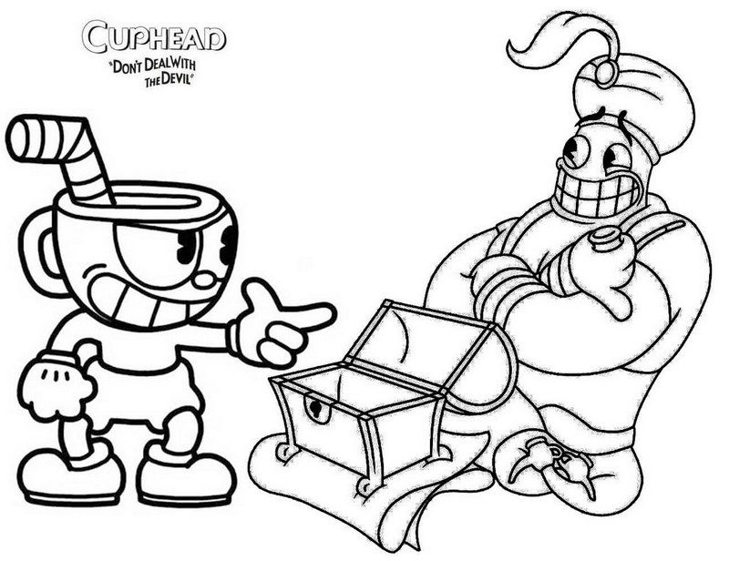 Djimmi the great and mugman cuphead coloring page coloring pages coloring pages for kids coloring books