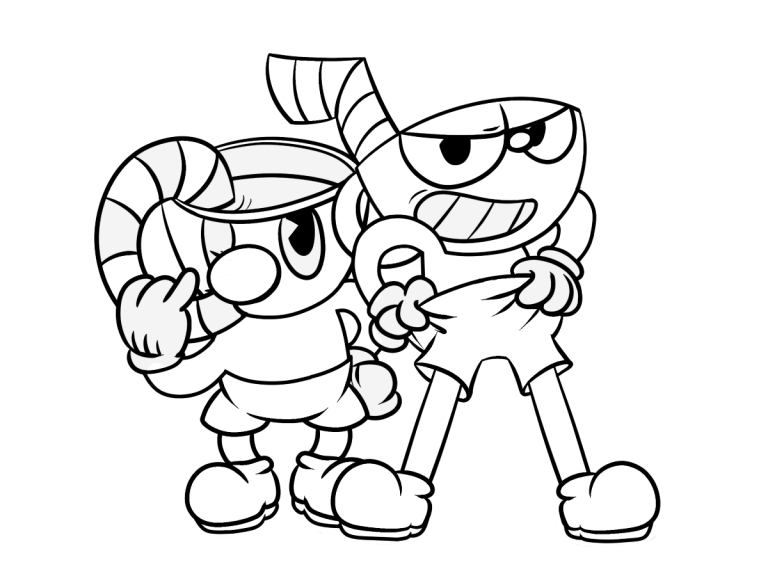 Cuphead and mugman coloring page coloring pages printable coloring pages cartoon coloring pages