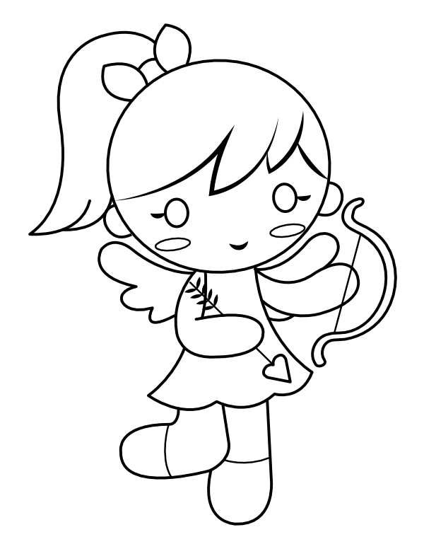 Printable female cupid coloring page