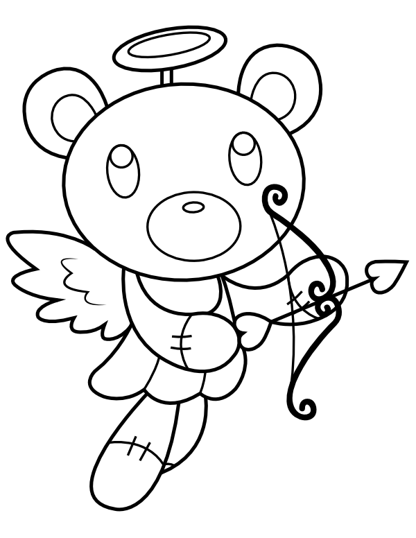 Printable cupid teddy bear coloring page