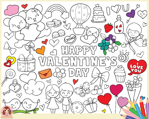 Valentines coloring pages for kids and adults activity sheets coloring book page heart love cupid coloring page printable coloring