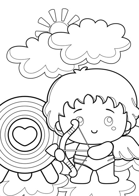 Premium vector little cupid angel wings coloring for kids and adult