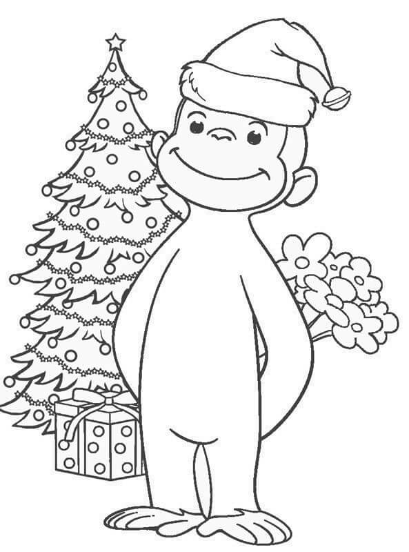 Curious george celebrates christmas coloring page