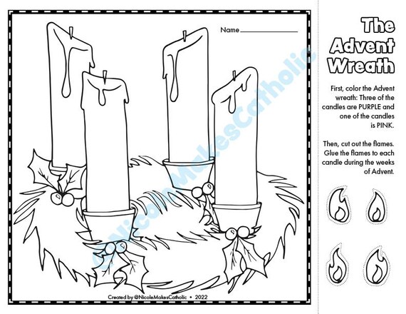 Printable advent wreath paper activity coloring template