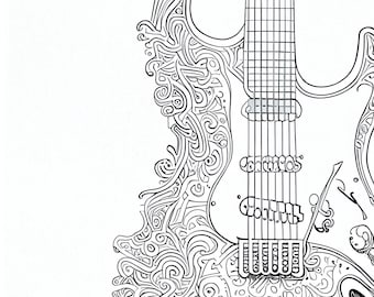 Pack stress relief coloring pages guitar digital print filigree detailed mandala instant download set coloring books for adults download now