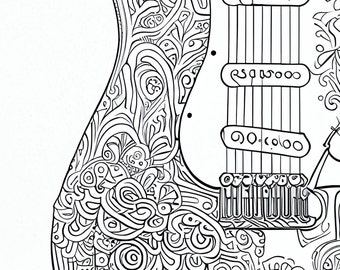 Pack stress relief coloring pages guitar digital print filigree detailed mandala instant download set coloring books for adults download now