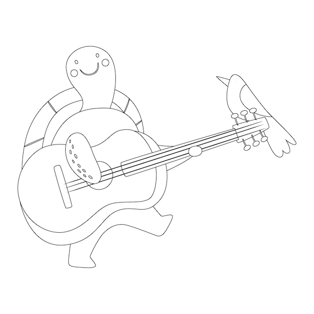 Premium vector cute animals coloring pages for kids with musical instrument printable premium vector