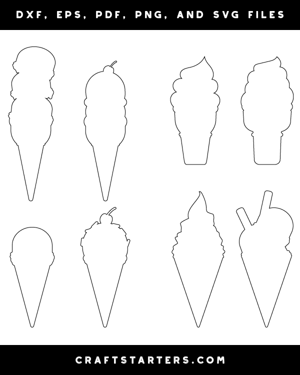 Ice cream cone outline patterns dfx eps pdf png and svg cut files