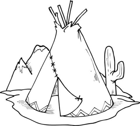 Tipi teepee and cactus coloring page free printable coloring pages